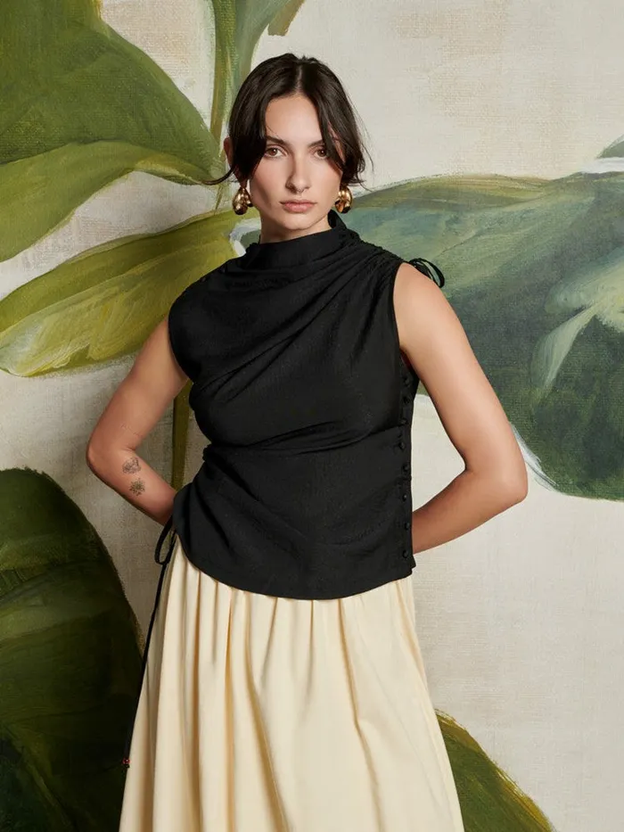 Women Sister Jane Tops Ghospell Colette Drawstring Top Coal Black