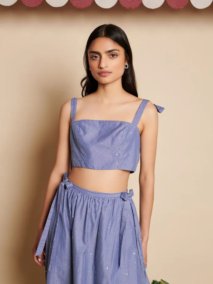 Women Sister Jane Tops Ivy Stripe Crop Top Navy Blue
