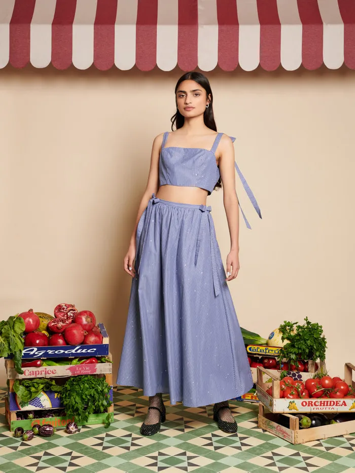 Women Sister Jane Tops Ivy Stripe Crop Top Navy Blue
