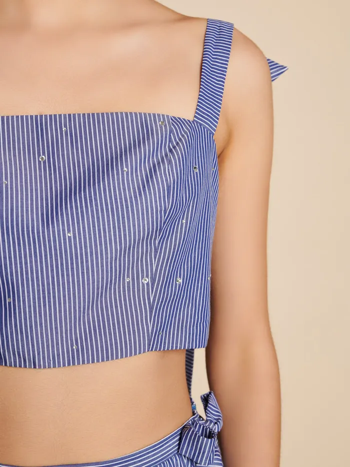 Women Sister Jane Tops Ivy Stripe Crop Top Navy Blue