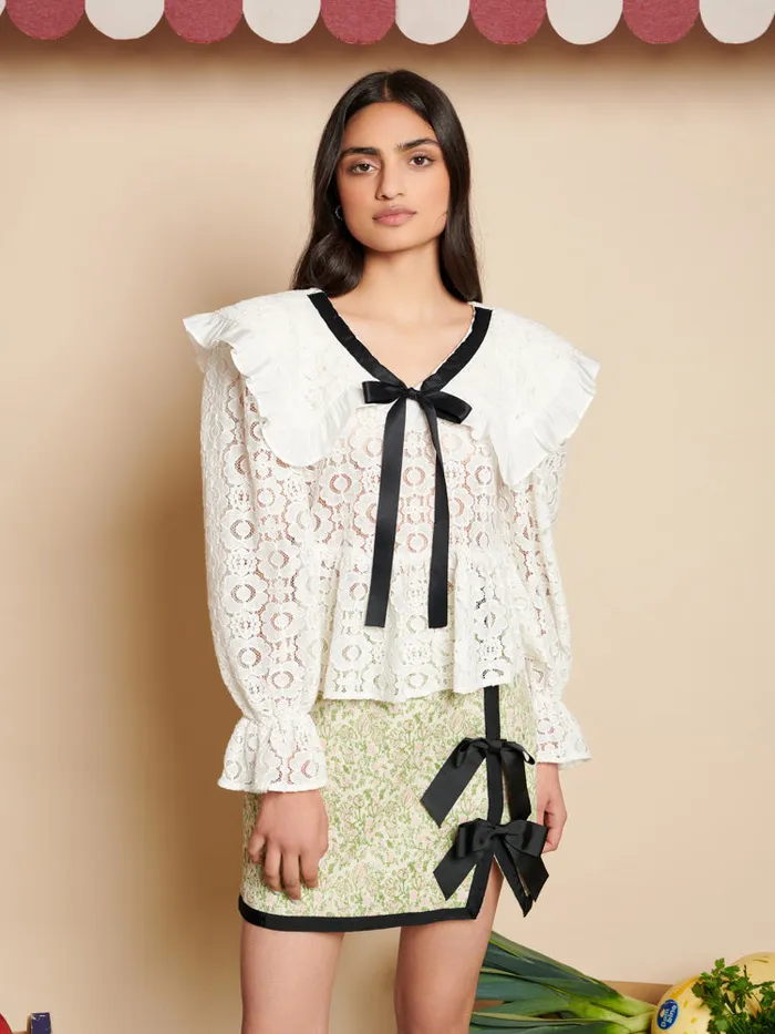 Women Sister Jane Tops Vanilla Lace Bow Top White