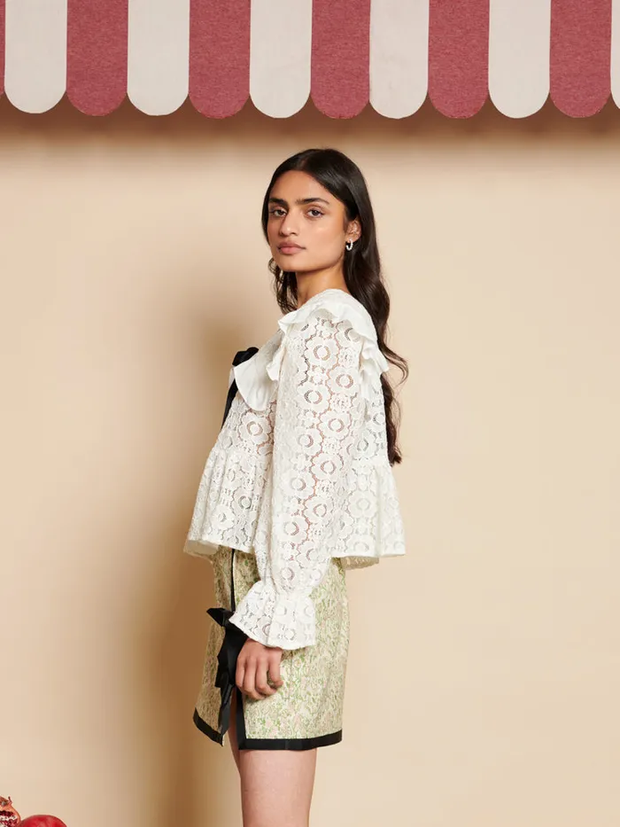 Women Sister Jane Tops Vanilla Lace Bow Top White