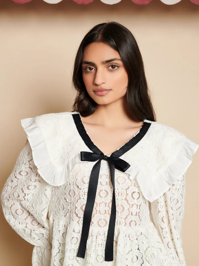 Women Sister Jane Tops Vanilla Lace Bow Top White
