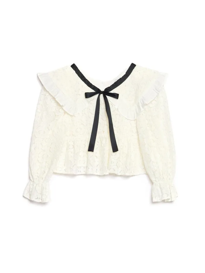 Women Sister Jane Tops Vanilla Lace Bow Top White