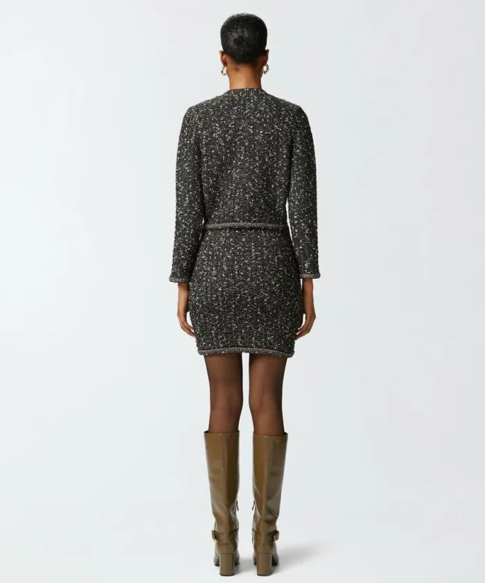 Women Skirts Pinko Boucl Knit Mini Skirt With Sequins Blackbrownwhite Women Skirts Pinko Boucl Knit Mini Skirt With Sequins Blackbrownwhite