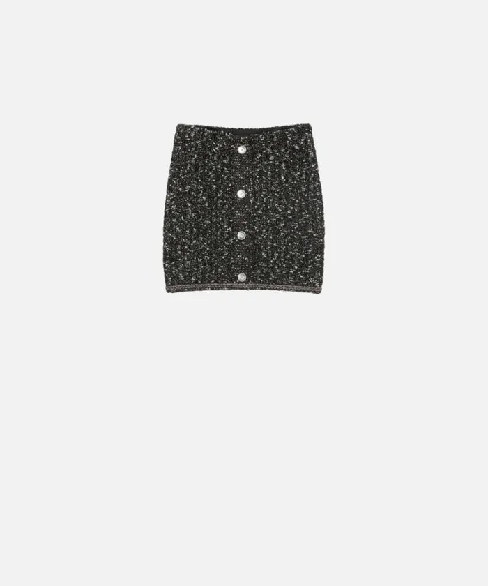 Women Skirts Pinko Boucl Knit Mini Skirt With Sequins Blackbrownwhite Women Skirts Pinko Boucl Knit Mini Skirt With Sequins Blackbrownwhite