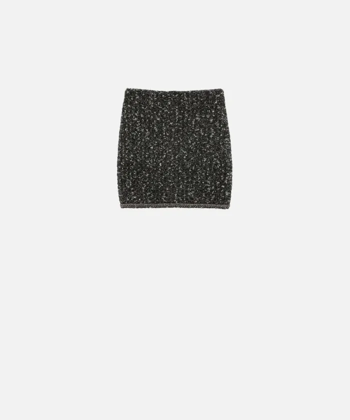 Women Skirts Pinko Boucl Knit Mini Skirt With Sequins Blackbrownwhite Women Skirts Pinko Boucl Knit Mini Skirt With Sequins Blackbrownwhite