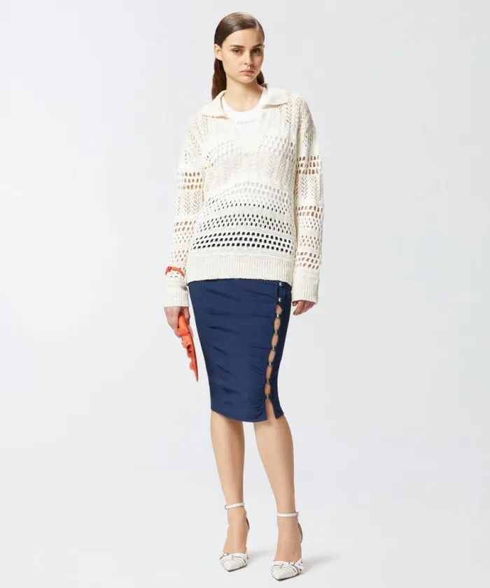 Women Skirts Pinko Knit Long Skirt With Hooks Gloomy Blue