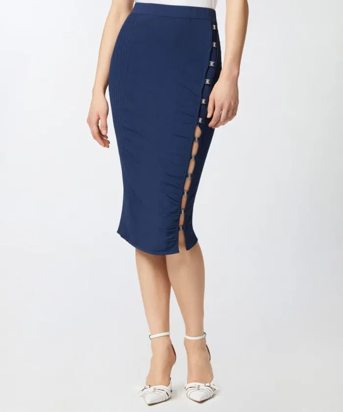 Women Skirts Pinko Knit Long Skirt With Hooks Gloomy Blue Women Skirts Pinko Knit Long Skirt With Hooks Gloomy Blue