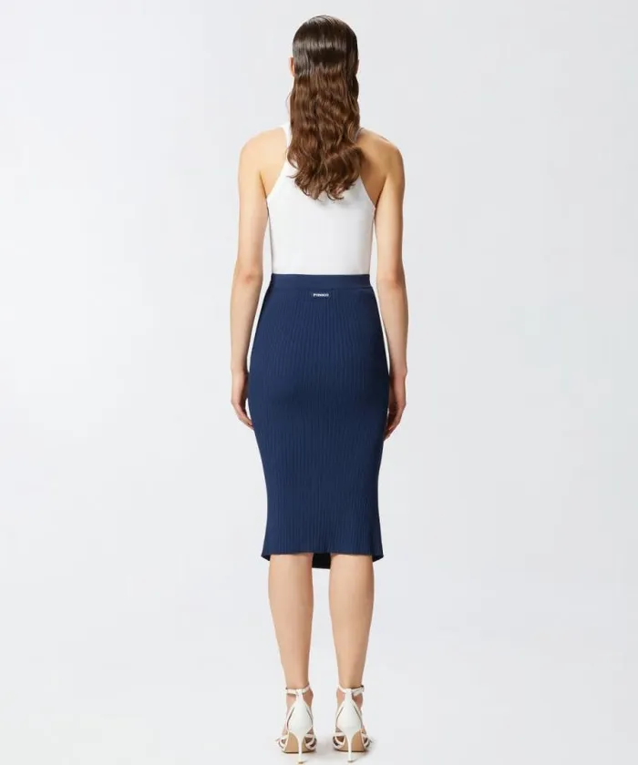 Women Skirts Pinko Knit Long Skirt With Hooks Gloomy Blue Women Skirts Pinko Knit Long Skirt With Hooks Gloomy Blue
