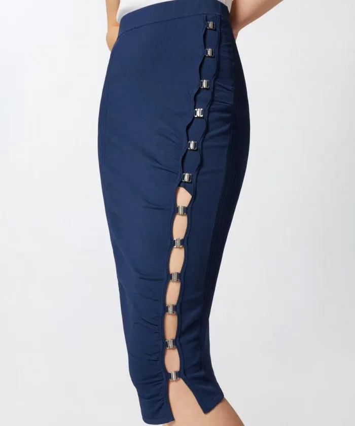 Women Skirts Pinko Knit Long Skirt With Hooks Gloomy Blue Women Skirts Pinko Knit Long Skirt With Hooks Gloomy Blue