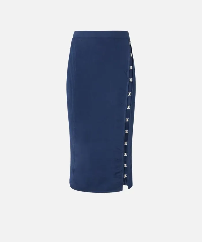 Women Skirts Pinko Knit Long Skirt With Hooks Gloomy Blue Women Skirts Pinko Knit Long Skirt With Hooks Gloomy Blue