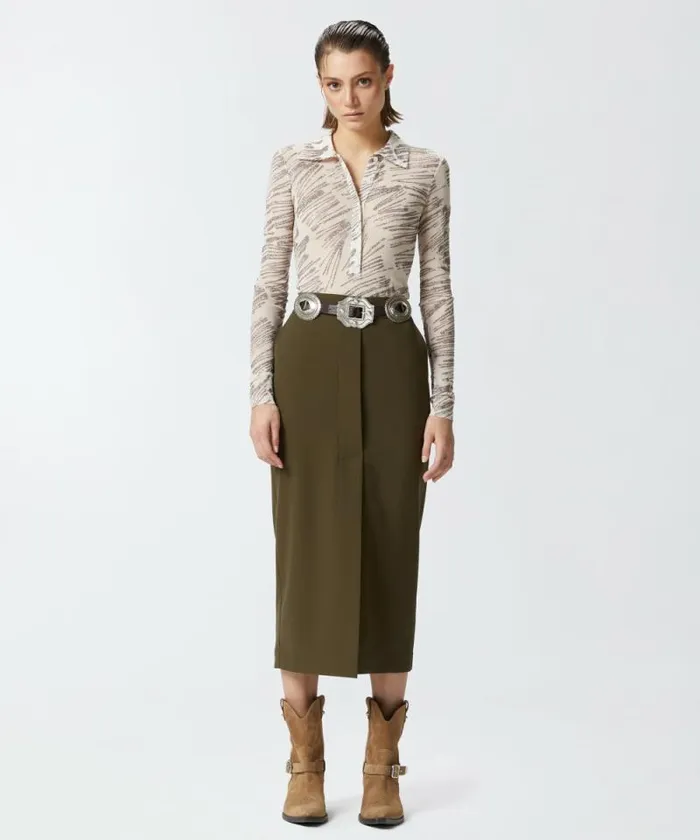 Women Skirts Pinko Long Utility Skirt In Fluid Fabric Greenamazonia