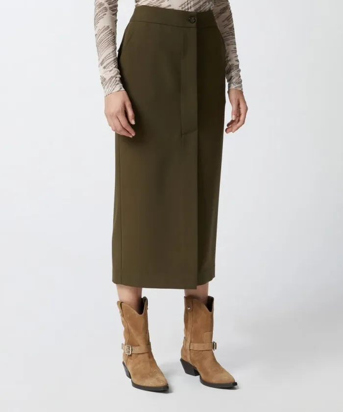Women Skirts Pinko Long Utility Skirt In Fluid Fabric Greenamazonia Women Skirts Pinko Long Utility Skirt In Fluid Fabric Greenamazonia