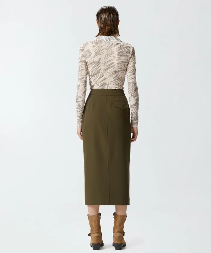 Women Skirts Pinko Long Utility Skirt In Fluid Fabric Greenamazonia Women Skirts Pinko Long Utility Skirt In Fluid Fabric Greenamazonia