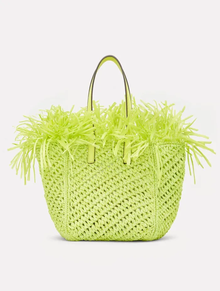 Women Small Raffia Crochet Square Tote Citrine Oscar De La Renta Handbags