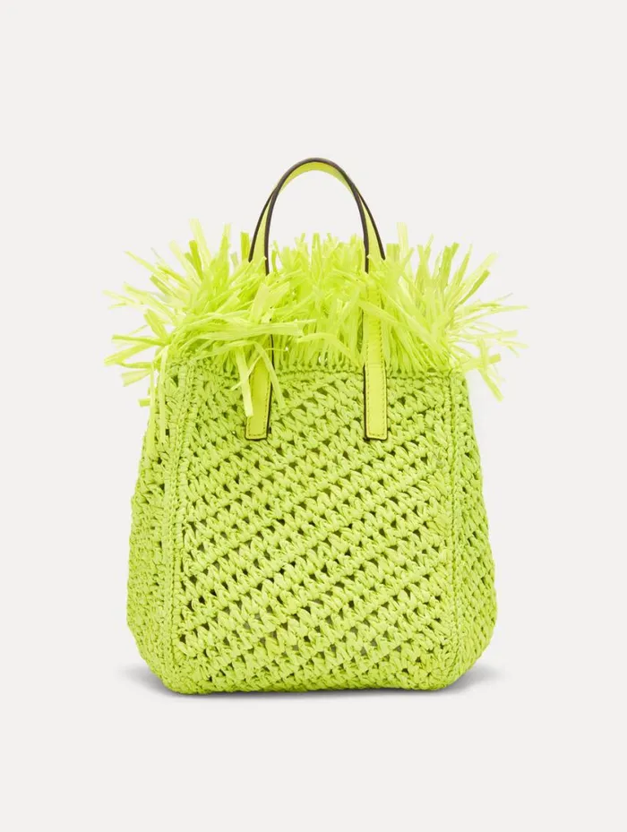 Women Small Raffia Crochet Square Tote Citrine Oscar De La Renta Handbags Women Small Raffia Crochet Square Tote Citrine Oscar De La Renta Handbags