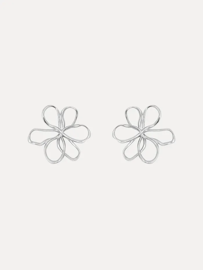 Women Small Threaded Flower Earrings Silver Oscar De La Renta Earrings