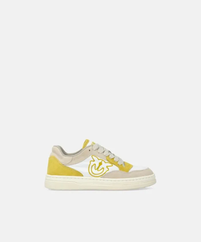 Women Sneakers Pinko Flat Leather Sneakers With Contrasting Logo Whitelime