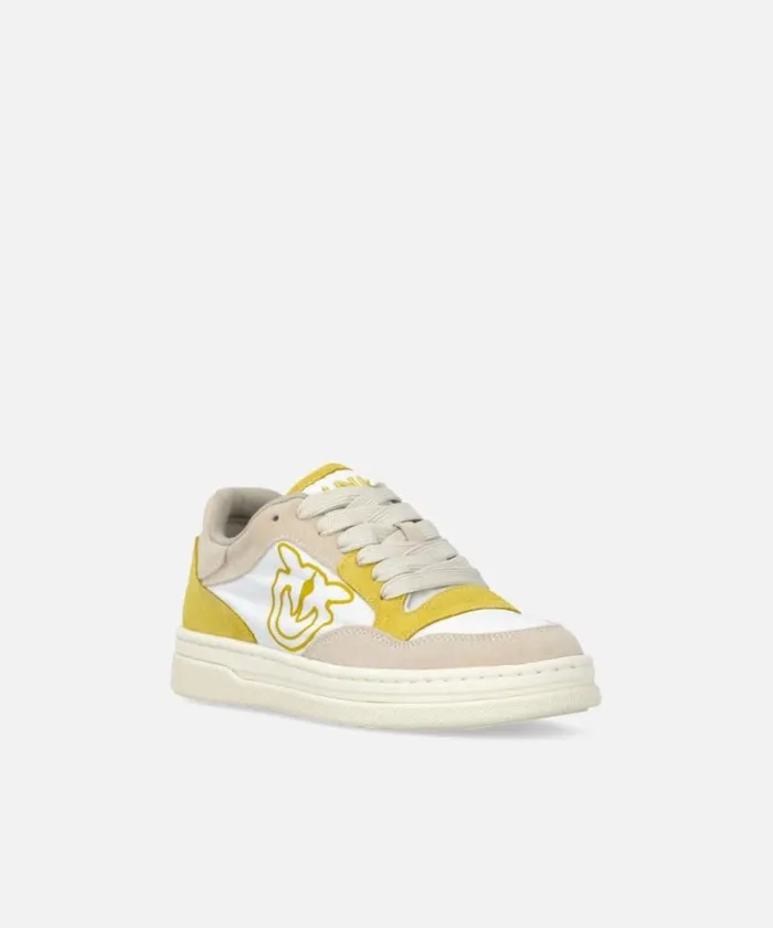 Women Sneakers Pinko Flat Leather Sneakers With Contrasting Logo Whitelime Women Sneakers Pinko Flat Leather Sneakers With Contrasting Logo Whitelime