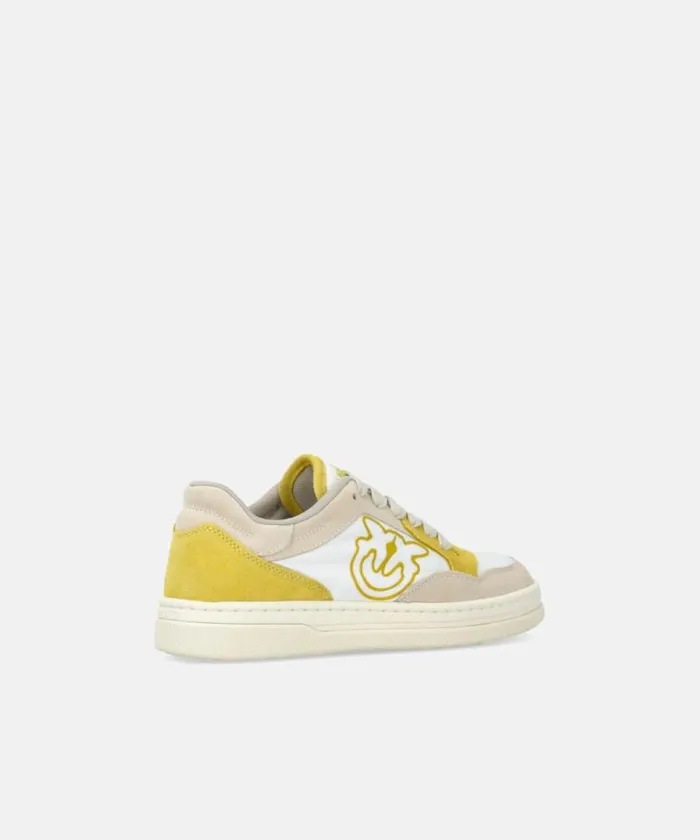 Women Sneakers Pinko Flat Leather Sneakers With Contrasting Logo Whitelime Women Sneakers Pinko Flat Leather Sneakers With Contrasting Logo Whitelime