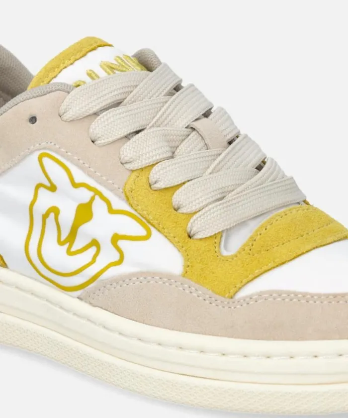 Women Sneakers Pinko Flat Leather Sneakers With Contrasting Logo Whitelime Women Sneakers Pinko Flat Leather Sneakers With Contrasting Logo Whitelime