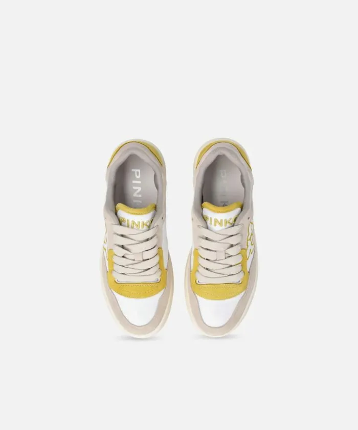 Women Sneakers Pinko Flat Leather Sneakers With Contrasting Logo Whitelime Women Sneakers Pinko Flat Leather Sneakers With Contrasting Logo Whitelime
