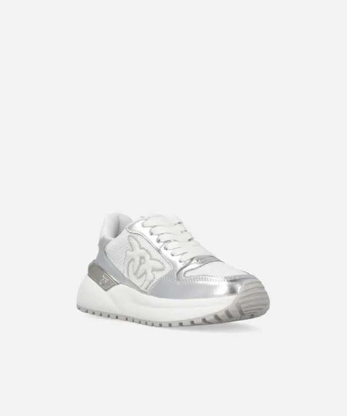 Women Sneakers Pinko Laminated Chunky Sneakers With Logo Silver Women Sneakers Pinko Laminated Chunky Sneakers With Logo Silver
