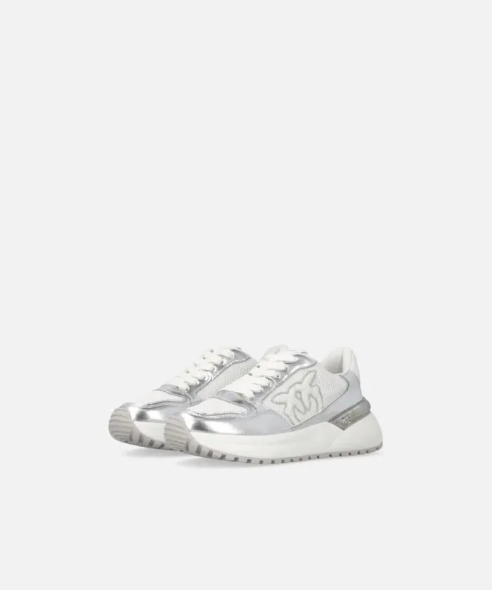 Women Sneakers Pinko Laminated Chunky Sneakers With Logo Silver Women Sneakers Pinko Laminated Chunky Sneakers With Logo Silver