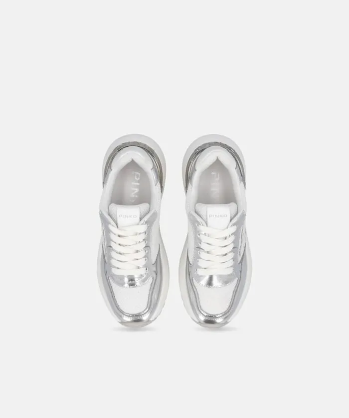 Women Sneakers Pinko Laminated Chunky Sneakers With Logo Silver Women Sneakers Pinko Laminated Chunky Sneakers With Logo Silver