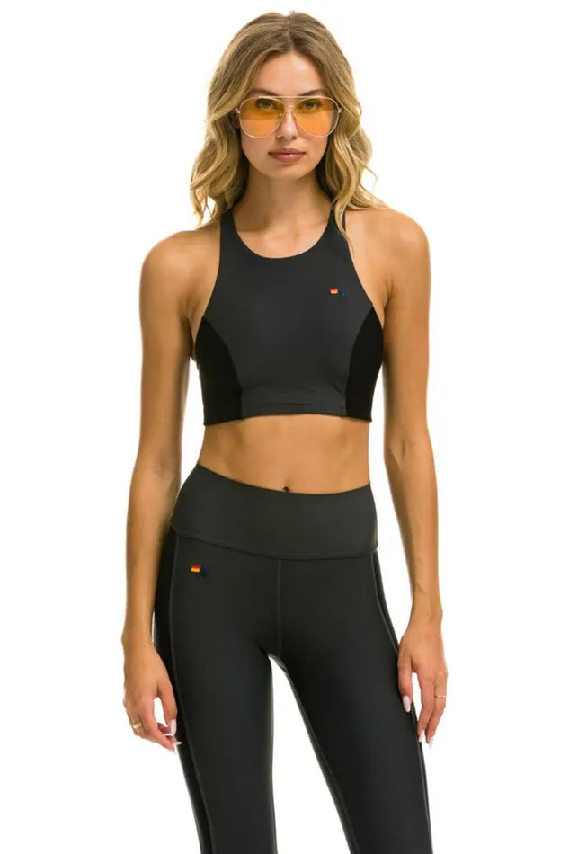 Women Sports Bras Aviator Nation Color Block Racer Sports Bra 8211 Titanium