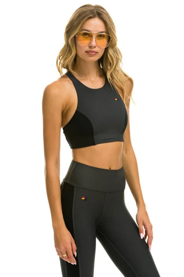 Women Sports Bras Aviator Nation Color Block Racer Sports Bra 8211 Titanium