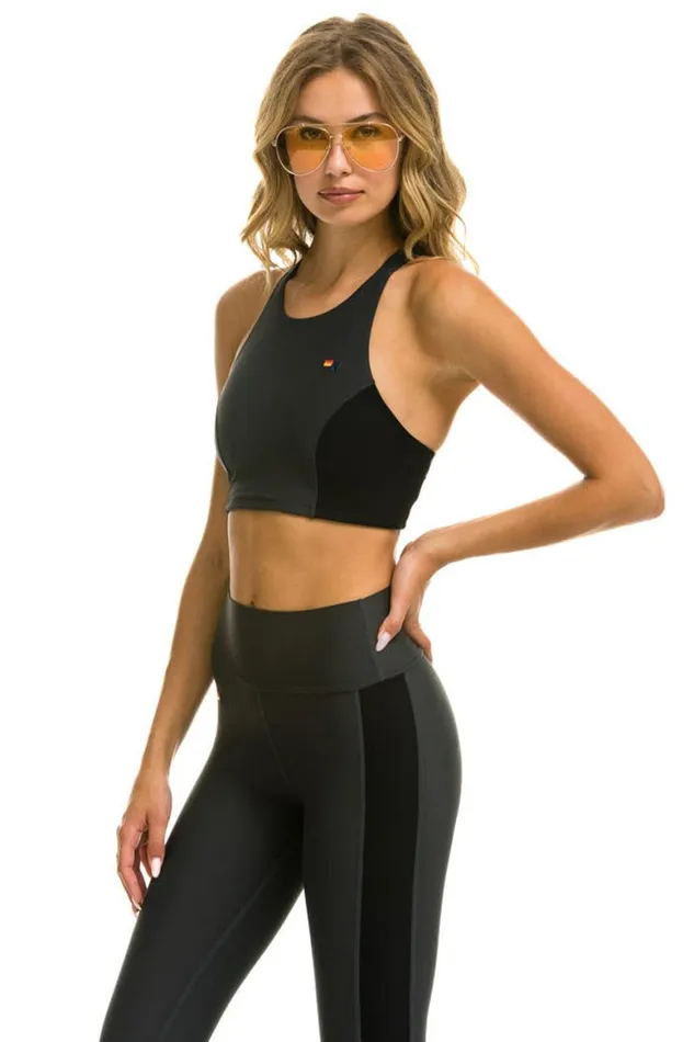 Women Sports Bras Aviator Nation Color Block Racer Sports Bra 8211 Titanium