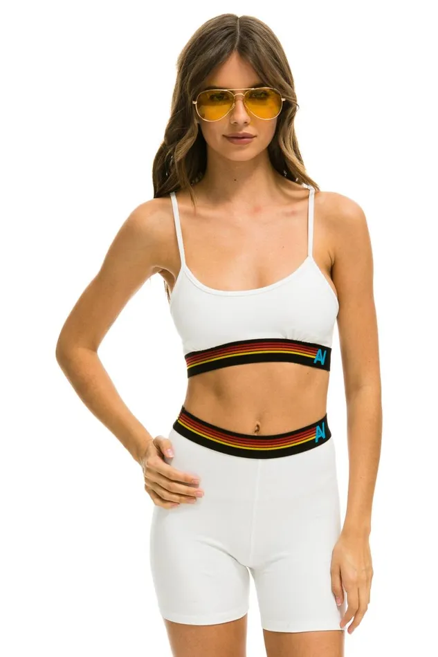 Women Sports Bras Aviator Nation Logo Adjustable Bralette 8211 White