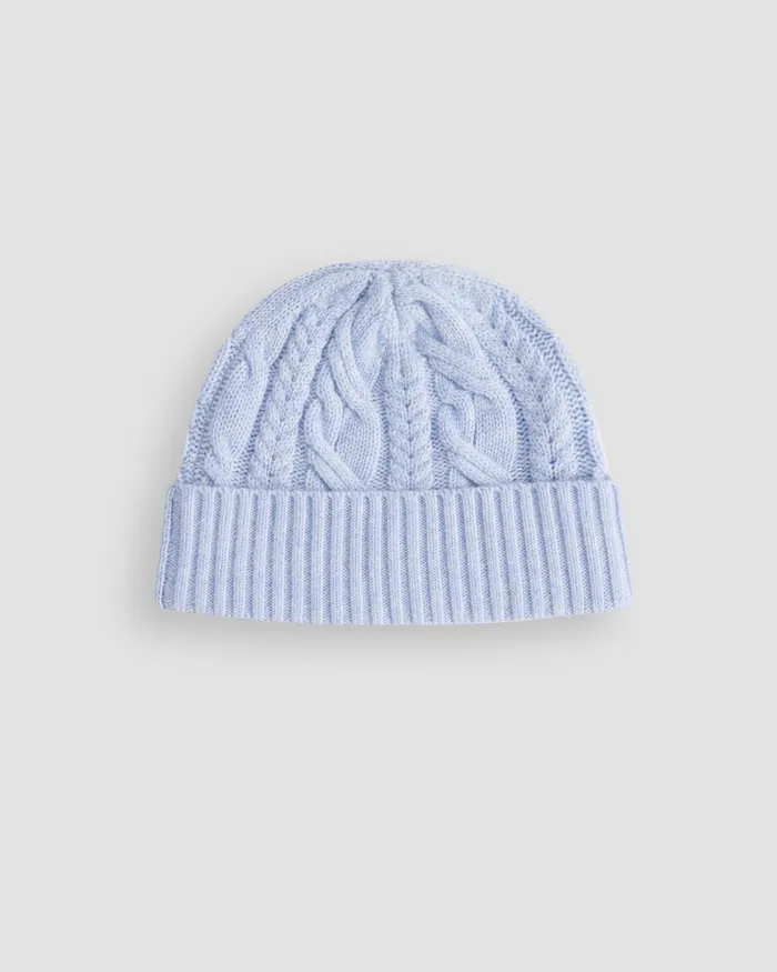 Women Sportscraft Hats Pearl Cable Beanie Blue Melange