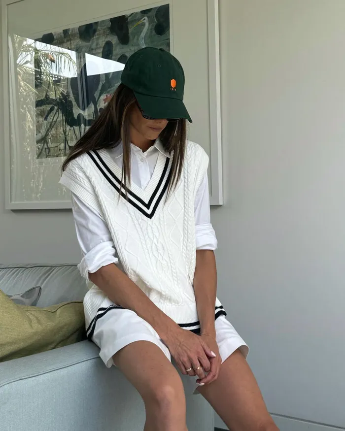 Women Sportscraft Knits and Cardigans Elka Cable VNeck Vest Whitenavy