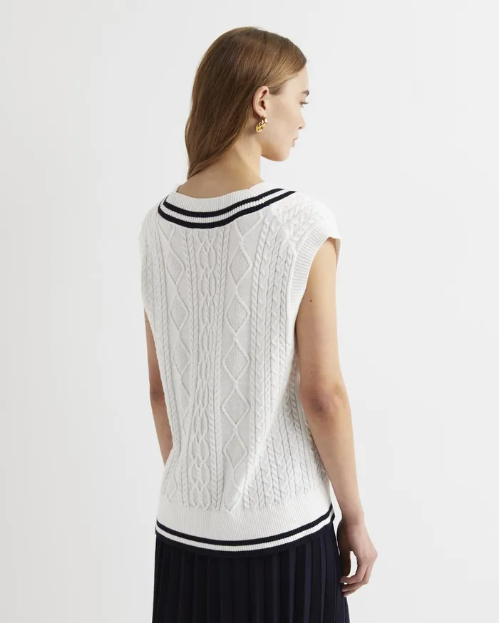 Women Sportscraft Knits and Cardigans Elka Cable VNeck Vest Whitenavy