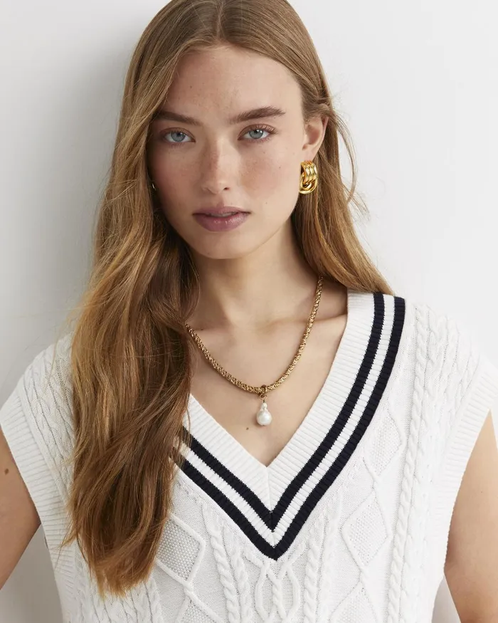 Women Sportscraft Knits and Cardigans Elka Cable VNeck Vest Whitenavy