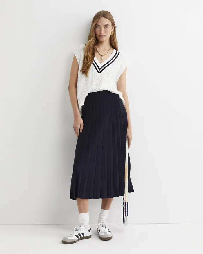 Women Sportscraft Knits and Cardigans Elka Cable VNeck Vest Whitenavy