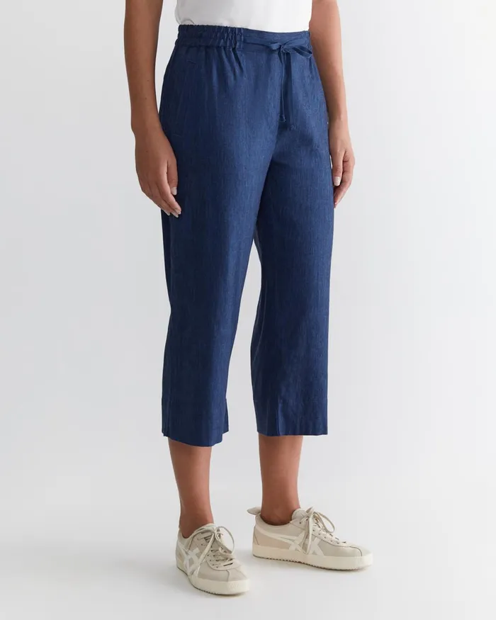 Women Sportscraft Pants Rosa Crop Linen Pant Indigo