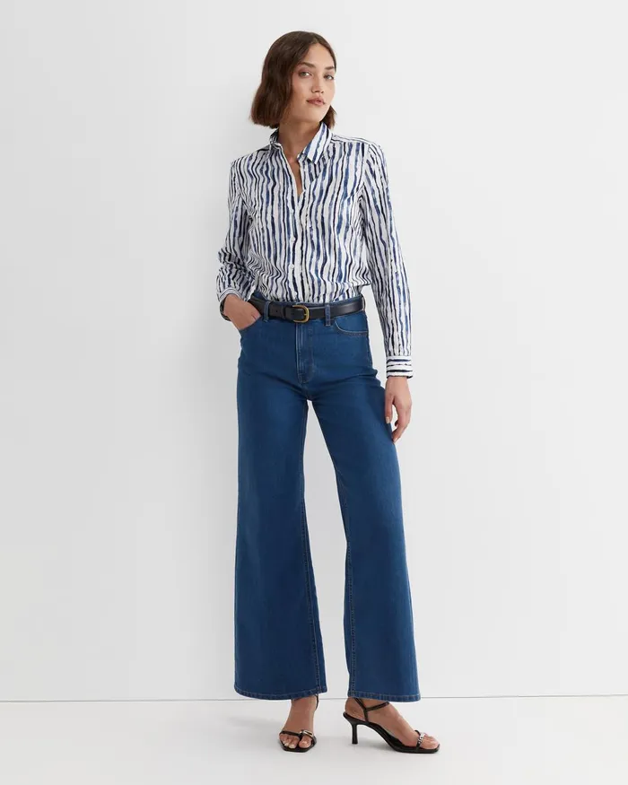 Women Sportscraft Shirts Tina Stripe Lily Voile Shirt Navywhite