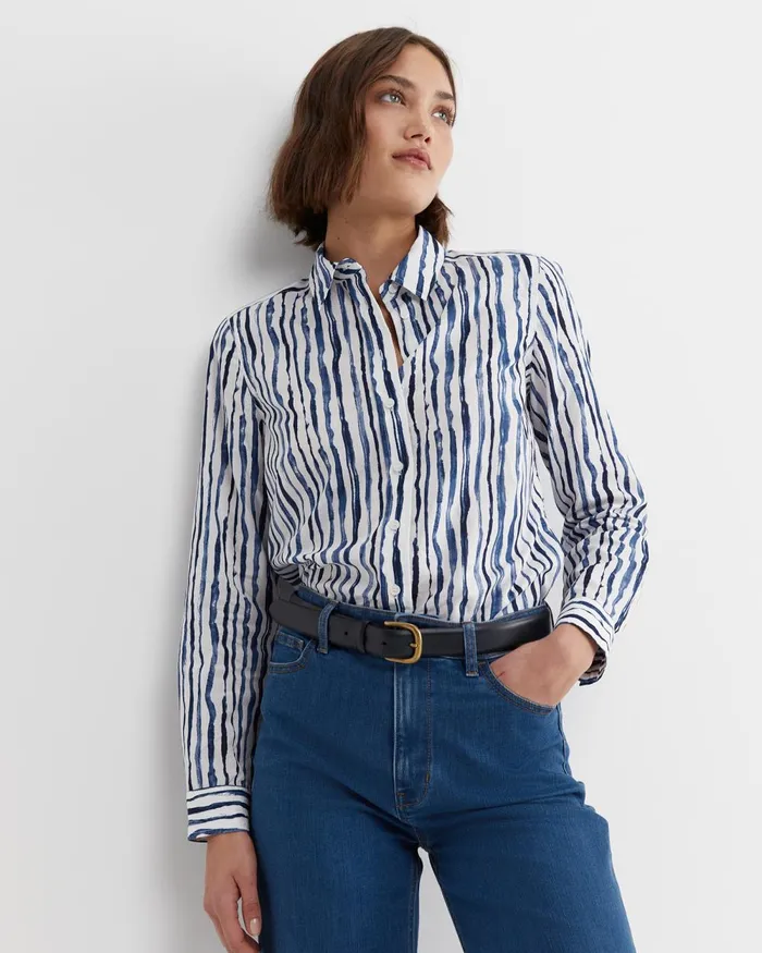 Women Sportscraft Shirts Tina Stripe Lily Voile Shirt Navywhite