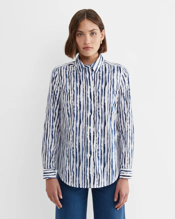 Women Sportscraft Shirts Tina Stripe Lily Voile Shirt Navywhite