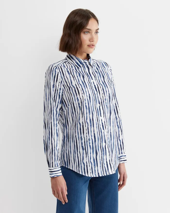 Women Sportscraft Shirts Tina Stripe Lily Voile Shirt Navywhite