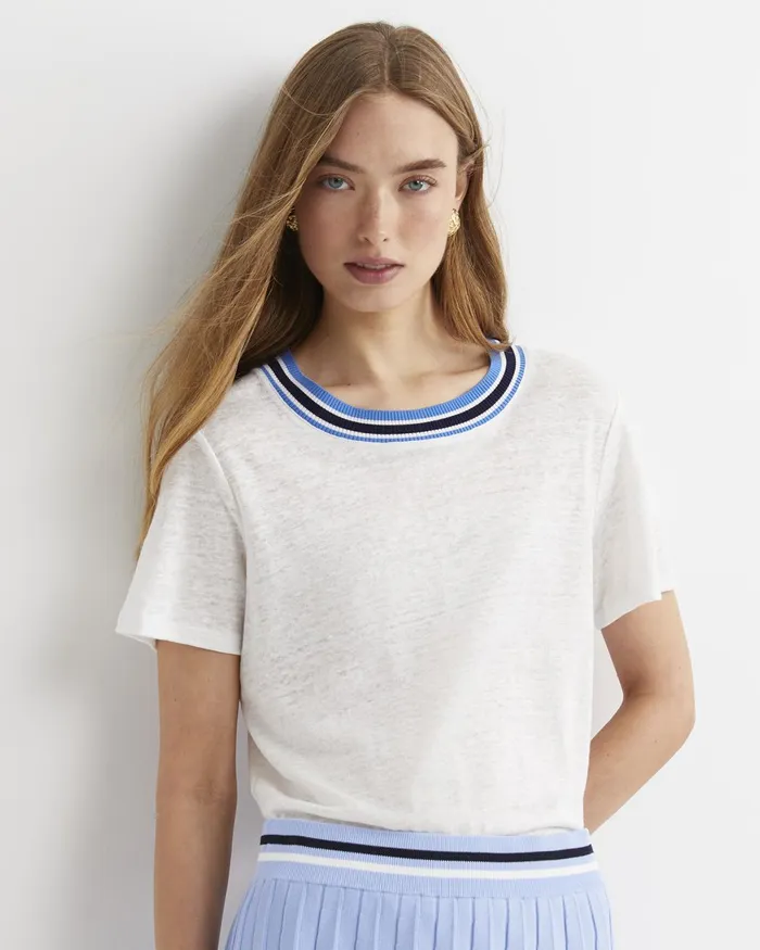 Women Sportscraft Tops and Tees Tonia Rib Neck Short Sleeve Tee Whitemulti