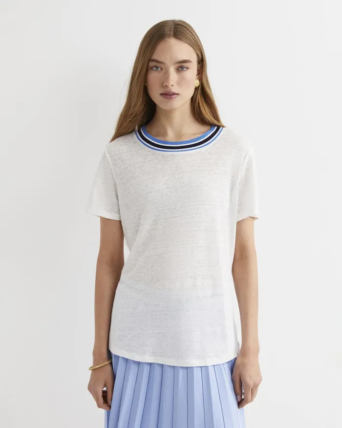 Women Sportscraft Tops and Tees Tonia Rib Neck Short Sleeve Tee Whitemulti