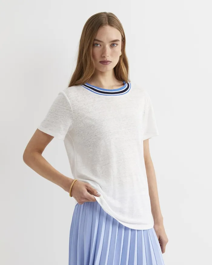 Women Sportscraft Tops and Tees Tonia Rib Neck Short Sleeve Tee Whitemulti