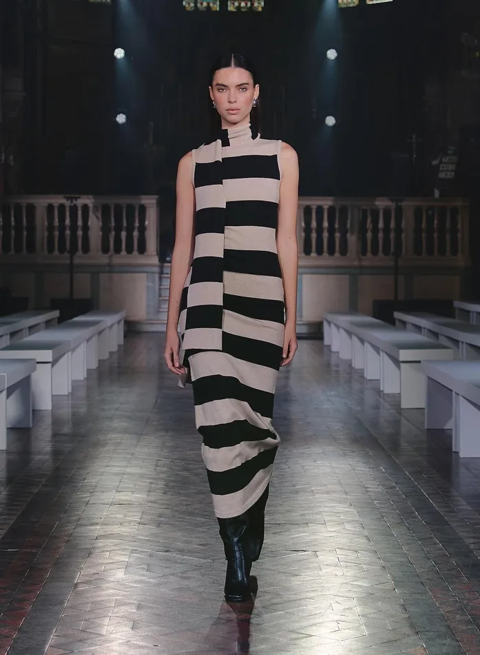 Women Striped Knitted Maxi Dress With Scarf Fran 4th and Reckless Knitwear