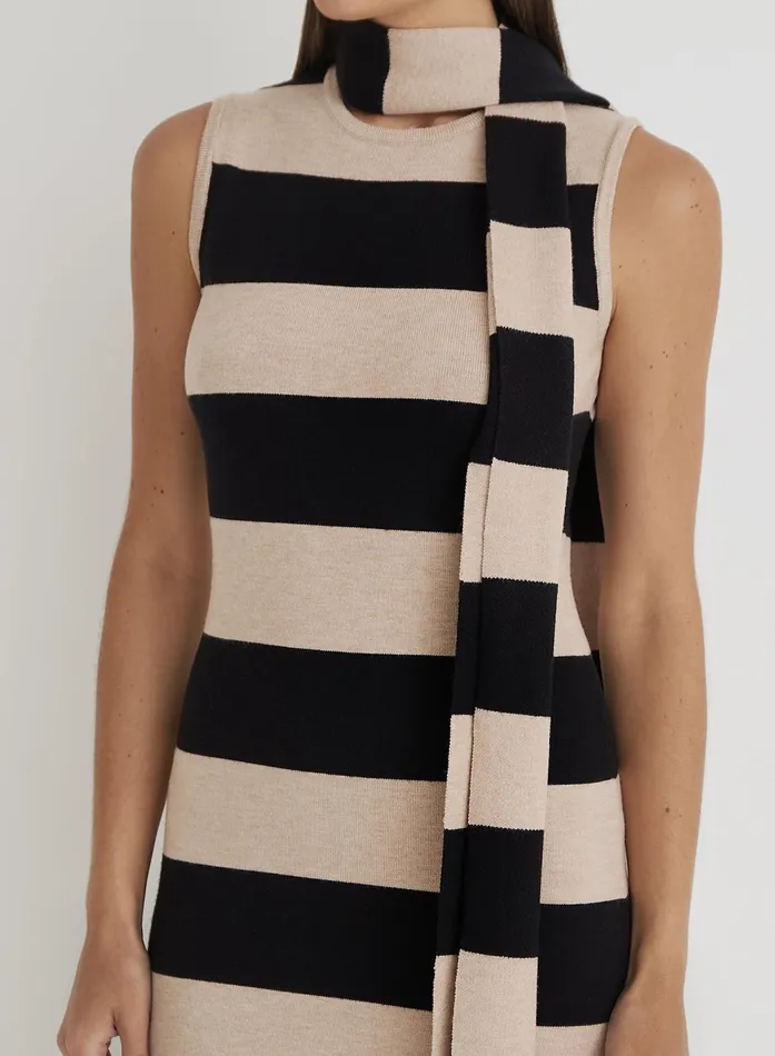 Women Striped Knitted Maxi Dress With Scarf Fran 4th and Reckless Knitwear