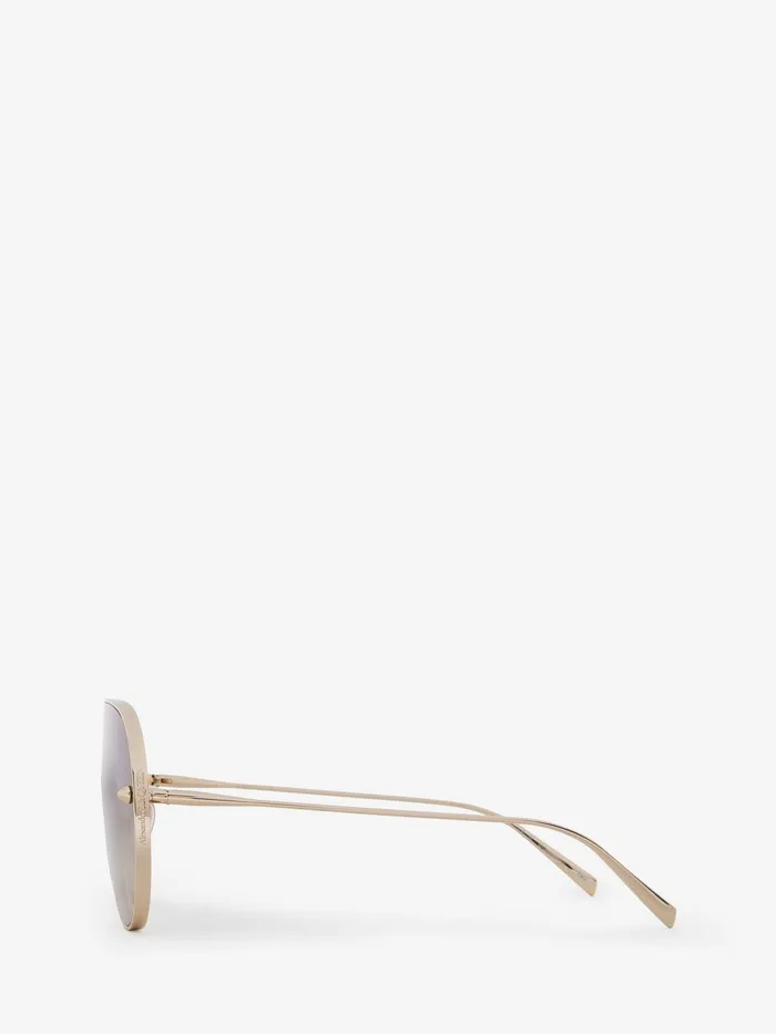 Women Sunglasses Alexander McQueen Metal Studs Mask Sunglasses Goldbrown